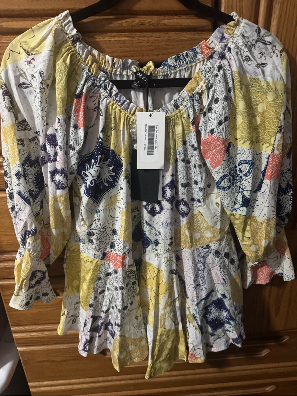 Dear John Women’s Boho Patchwork Off-Shoulder Top - Yellow Multi size S